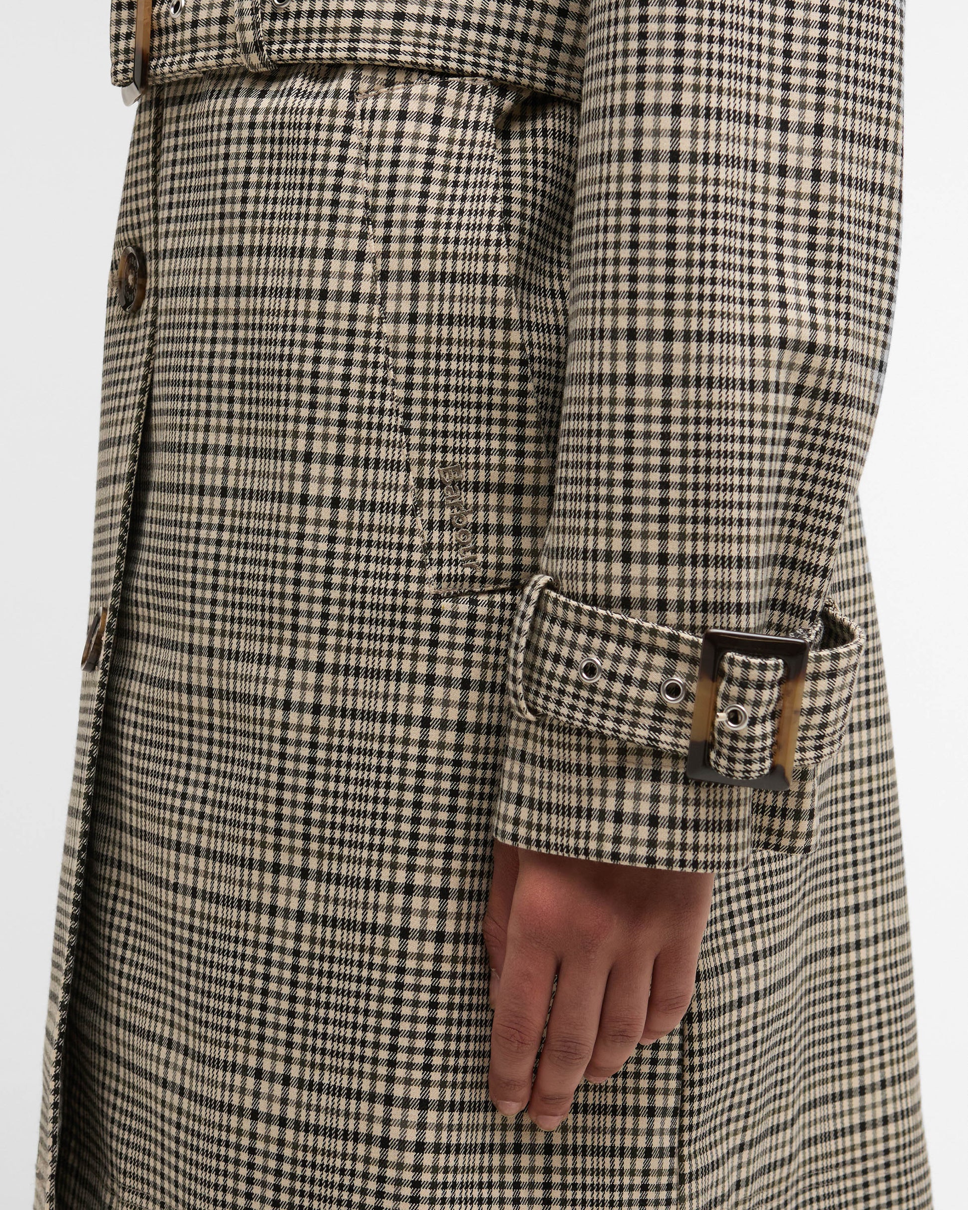 Barbour Maia Check Womens Showerproof Trenchcoat - Olive Prince Of Wales Check | CHO | Designer Womens Rain Coats