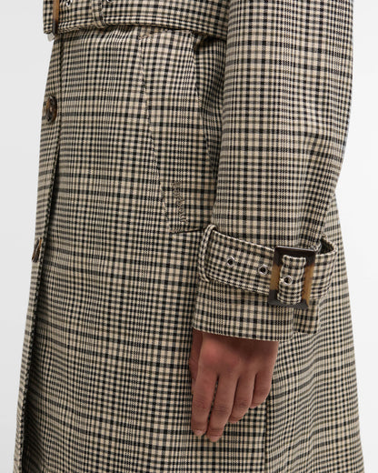 Barbour Maia Check Womens Showerproof Trenchcoat - Olive Prince Of Wales Check | CHO | Designer Womens Rain Coats