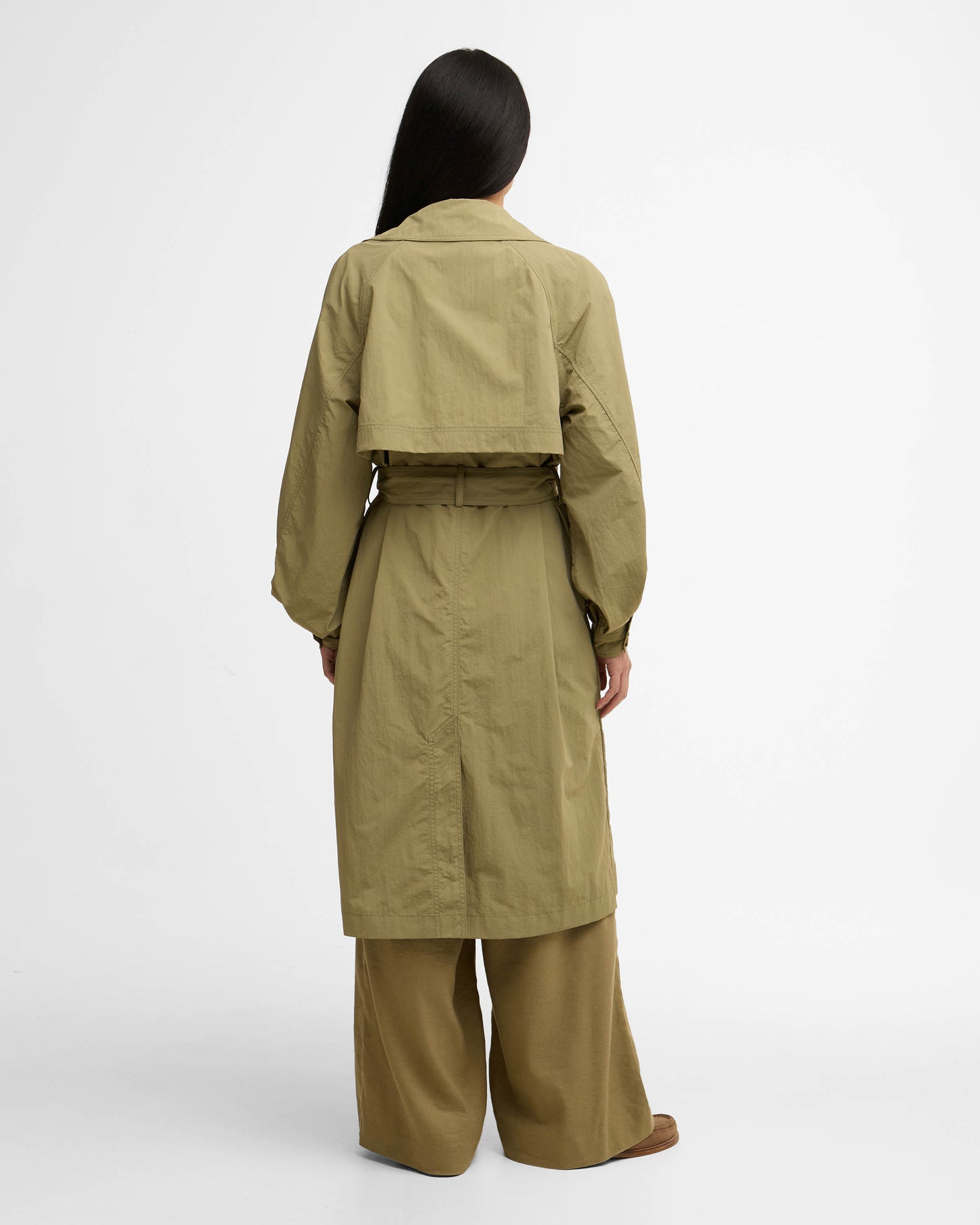 Barbour Layla Womens Showerproof Trenchcoat - Bleached Olive/Dress Navy Tartan | CHO | Designer Womens Rain Coats