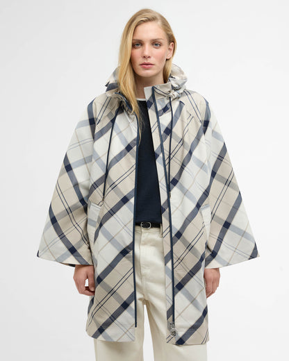 Barbour Kinsale Tartan Womens Showerproof Cape - Dress Navy Tartan | CHO | Designer Womens Rain Coats