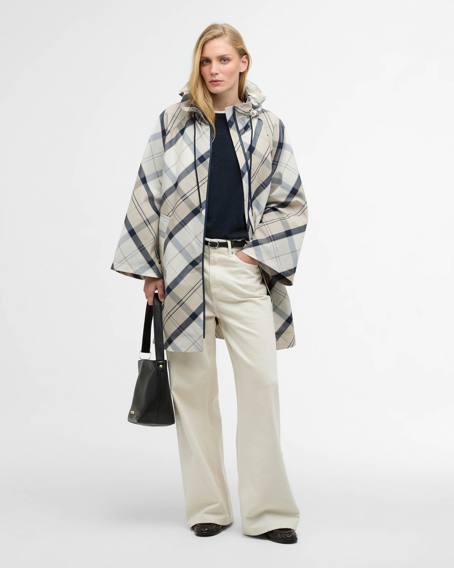 Barbour Kinsale Tartan Womens Showerproof Cape - Dress Navy Tartan | CHO | Designer Womens Rain Coats