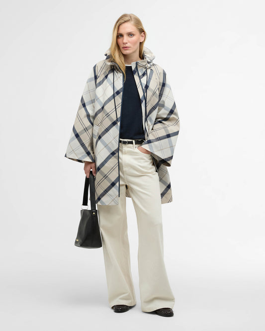 Barbour Kinsale Tartan Womens Showerproof Cape - Dress Navy Tartan | CHO | Designer Womens Rain Coats