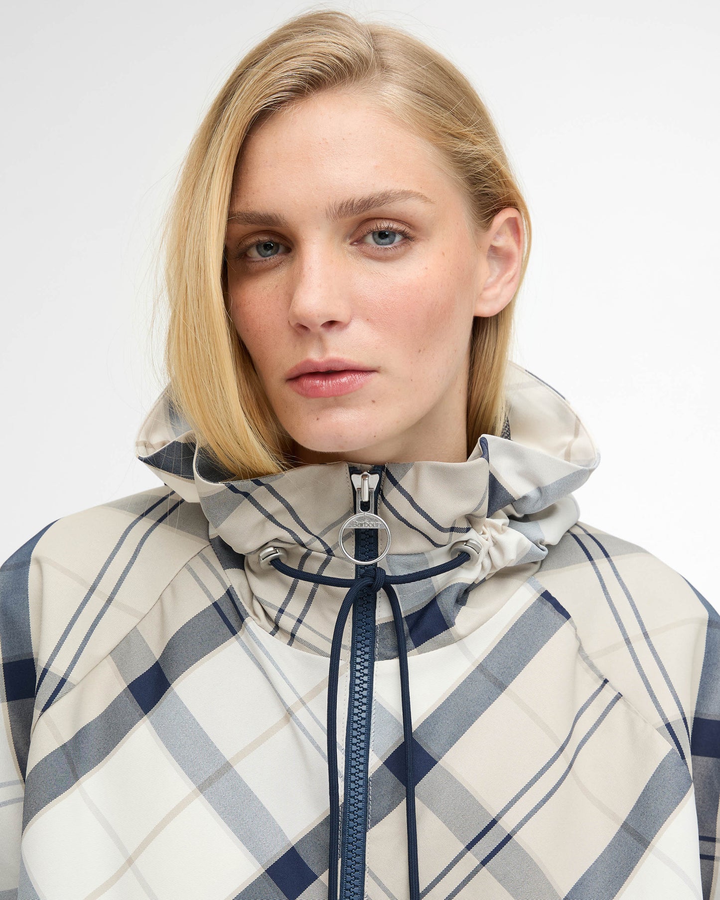 Barbour Kinsale Tartan Womens Showerproof Cape - Dress Navy Tartan | CHO | Designer Womens Rain Coats