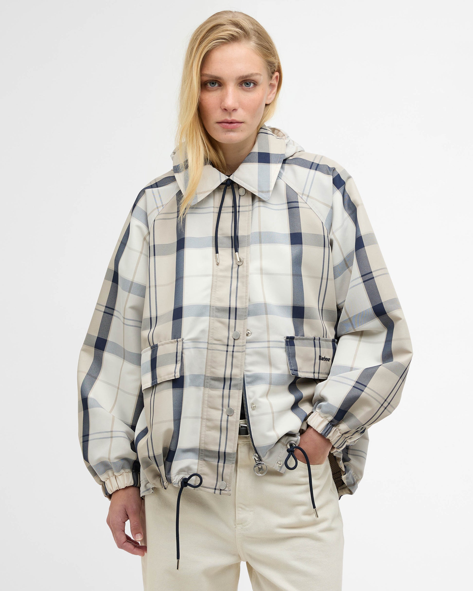 Barbour Ballina Check Womens Showerproof Jacket - Dress Navy Tartan | CHO | Designer Womens Rain Coats