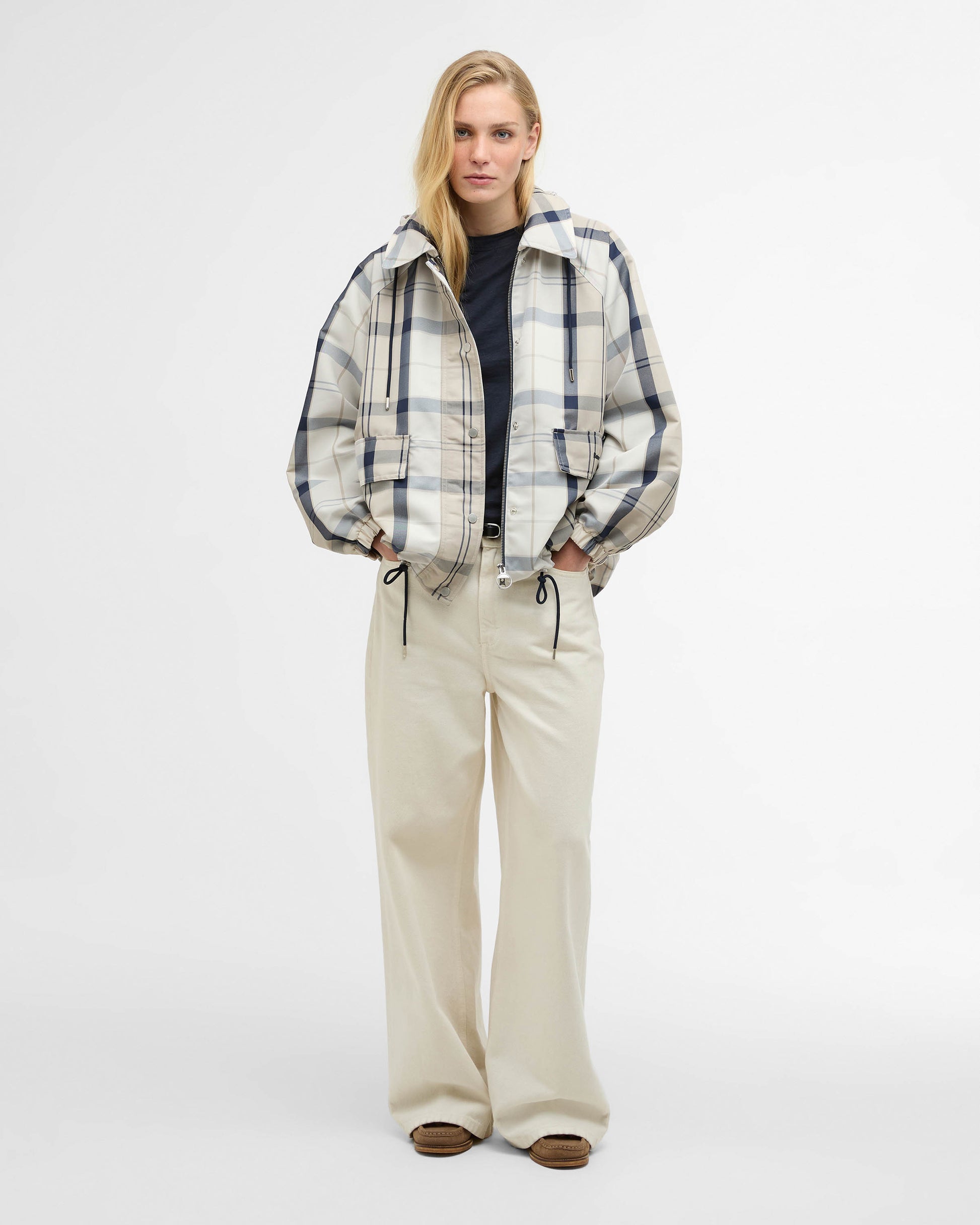 Barbour Ballina Check Womens Showerproof Jacket - Dress Navy Tartan | CHO | Designer Womens Rain Coats