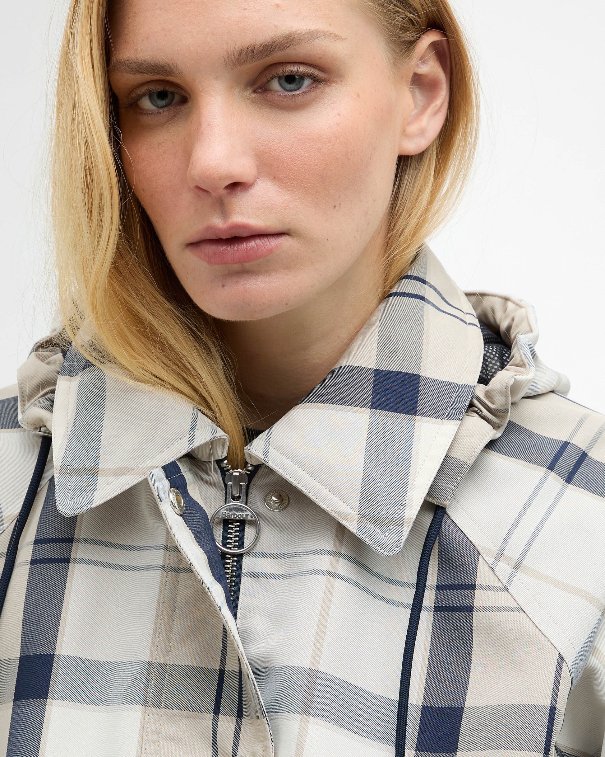 Barbour Ballina Check Womens Showerproof Jacket - Dress Navy Tartan | CHO | Designer Womens Rain Coats