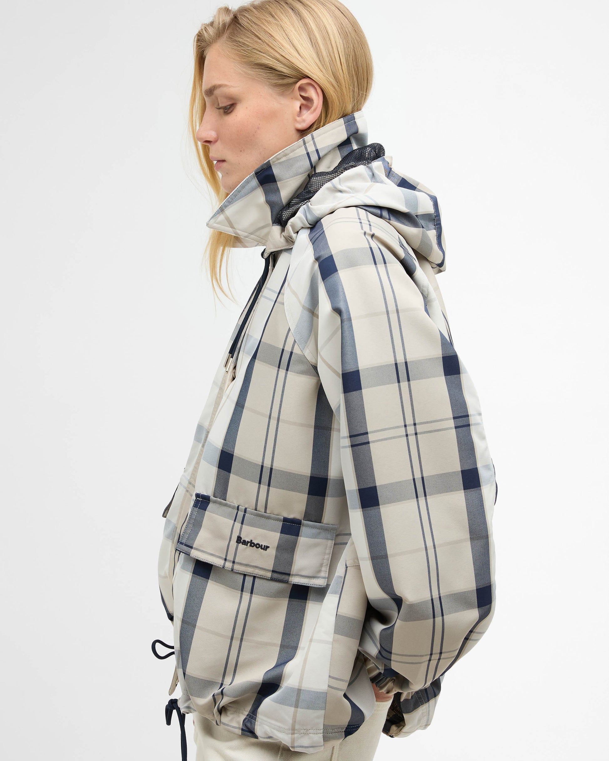 Barbour Ballina Check Womens Showerproof Jacket - Dress Navy Tartan | CHO | Designer Womens Rain Coats