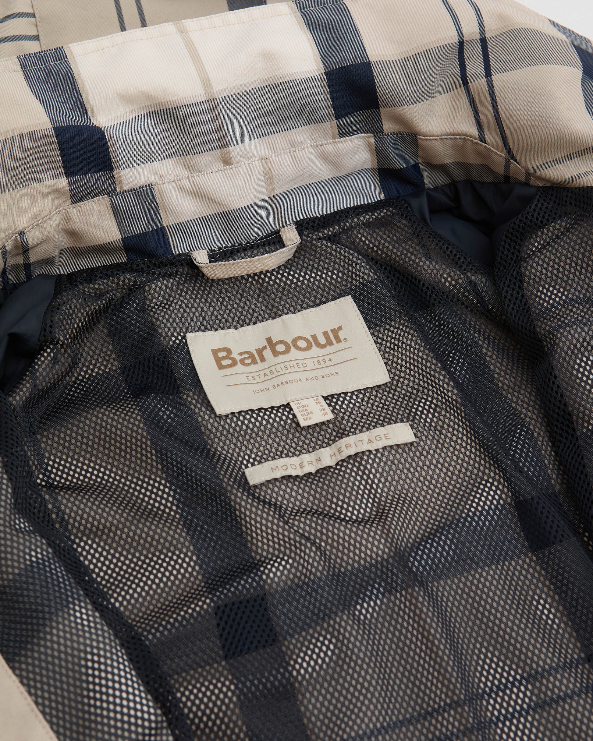 Barbour Ballina Check Womens Showerproof Jacket - Dress Navy Tartan | CHO | Designer Womens Rain Coats