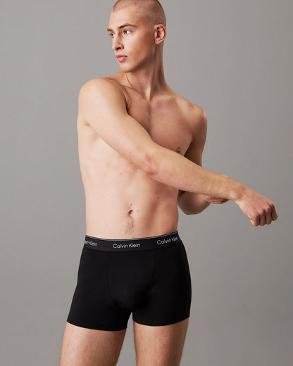 Calvin Klein 3 Pack Icon Cotton Stretch Mens Relaxed Fit Trunks - Black/Black/Black