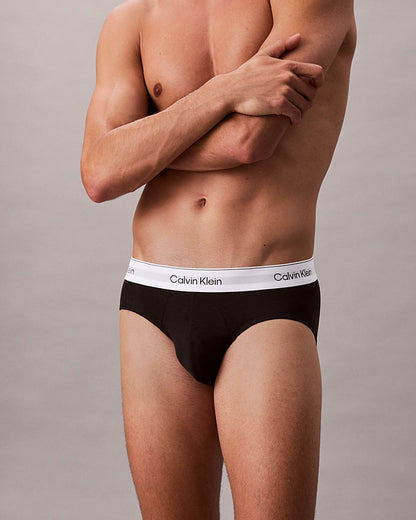 Calvin Klein 3 Pack Icon Cotton Stretch Mens Hip Briefs - Black/Black/Black | CHO | Designer Mens Underwear