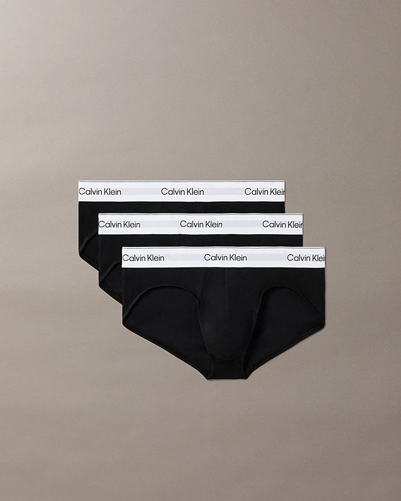 Calvin Klein 3 Pack Icon Cotton Stretch Mens Hip Briefs - Black/Black/Black | CHO | Designer Mens Underwear