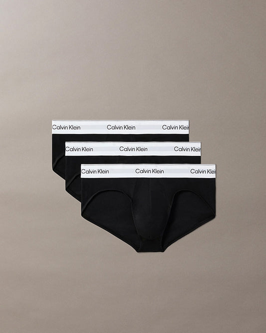 Calvin Klein 3 Pack Icon Cotton Stretch Mens Hip Briefs - Black/Black/Black | CHO | Designer Mens Underwear