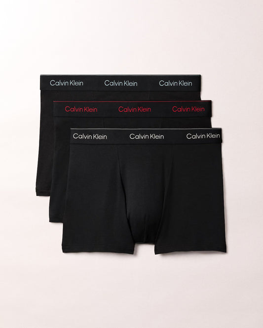 Calvin Klein 3 Pack Icon Mens Relaxed Fit Trunks - Black Bodies W/ Biscotti/Goji Berry | CHO | Designer Mens Underwear