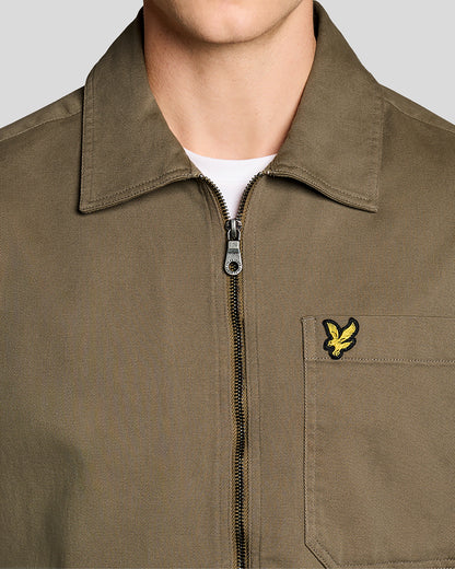 Lyle & Scott Enzyme Wash Mens Zip Overshirt - X569 Khaki Ash