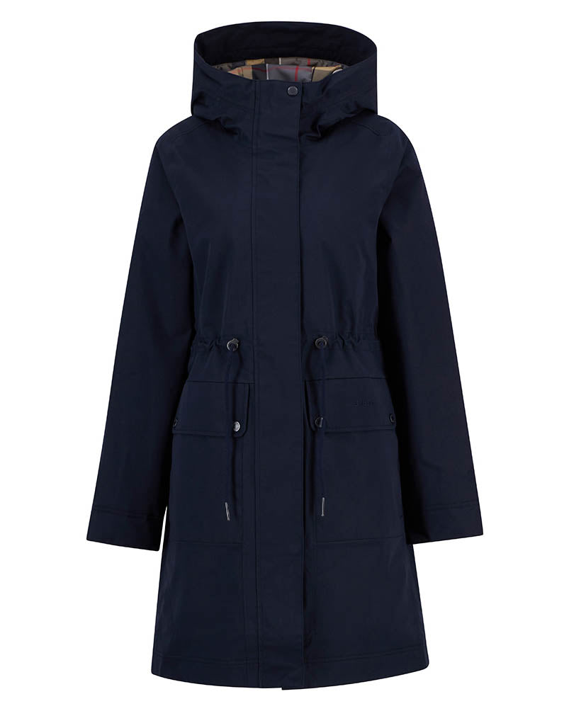 Barbour Bowlees Womens Long Waterproof Jacket - Deep Navy/Dress Tartan