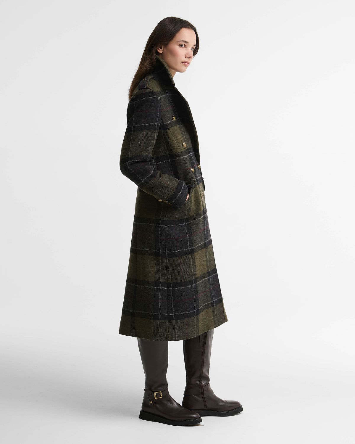 Barbour Cottesmore Womens Checked Wool Coat - Shadow Classic Tartan | CHO | Designer Womens Wool Coats