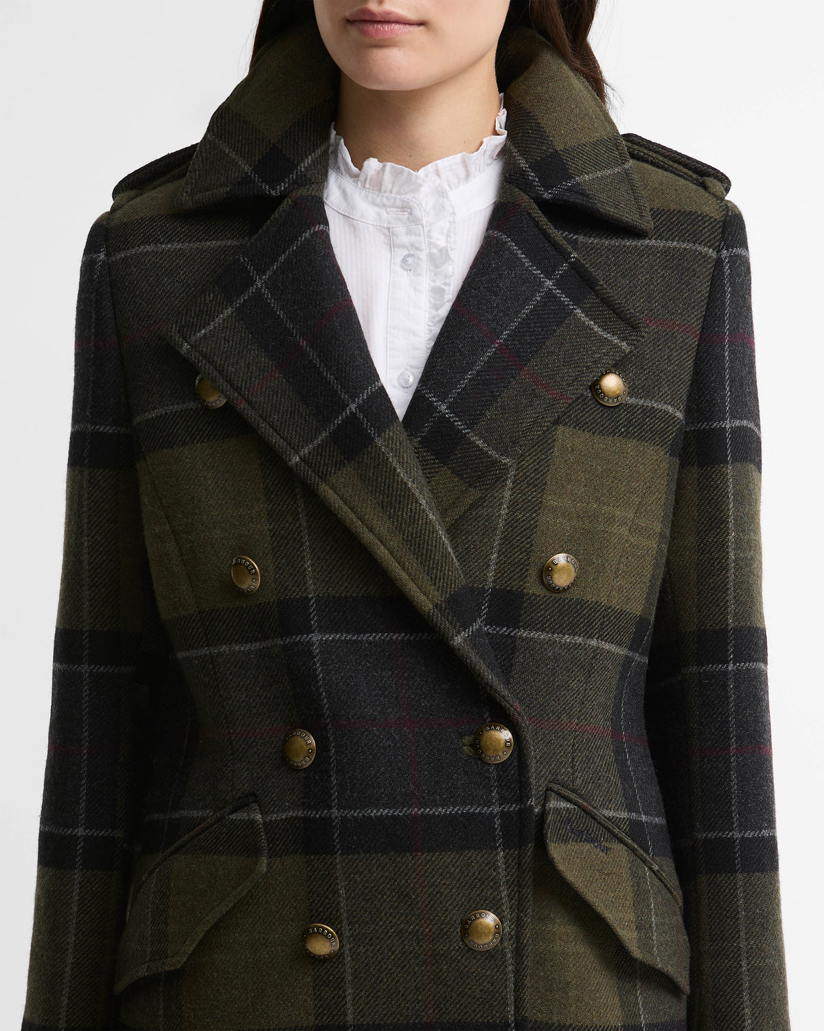 Barbour Cottesmore Womens Checked Wool Coat - Shadow Classic Tartan | CHO | Designer Womens Wool Coats