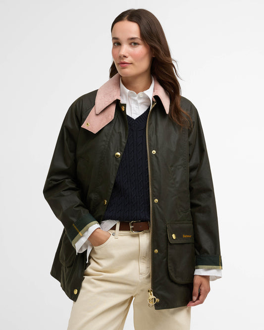 Barbour Modern Beadnell Womens Wax Jacket - Archive Olive/Ancient/Gardenia