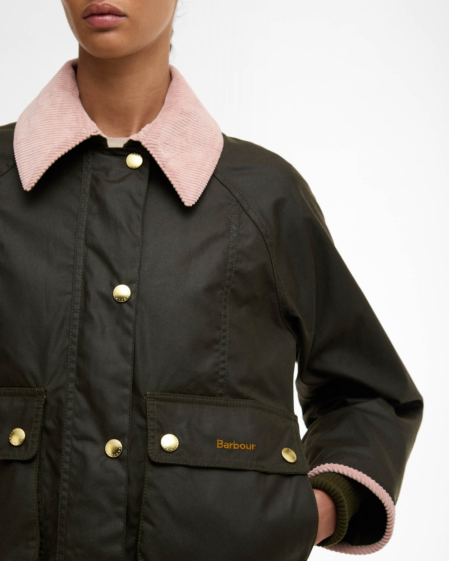 Barbour Cropped Beadnell Womens Wax Jacket - Archive Olive/Ancient/Gardenia