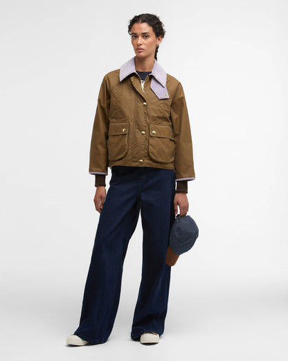 Barbour Cropped Beadnell Womens Wax Jacket - Sand/Dress/Heather Mist