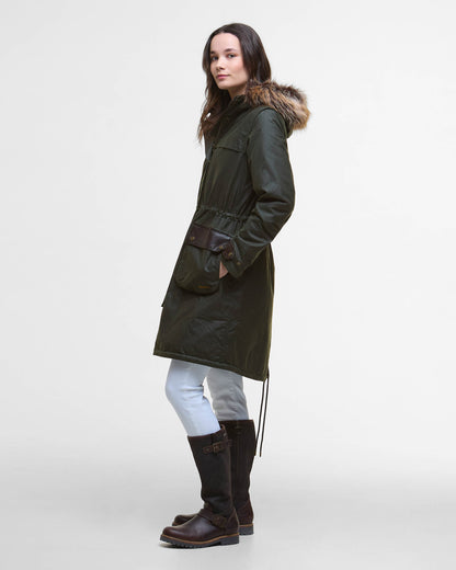 Barbour Durham City Womens Waxed Parka - Fern