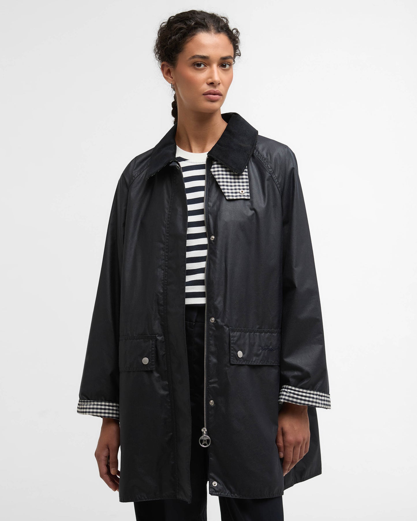 Barbour Wren Womens Wax Jacket - Royal Navy/Navy Gingham Check | CHO | Designer Womens Wax Jackets