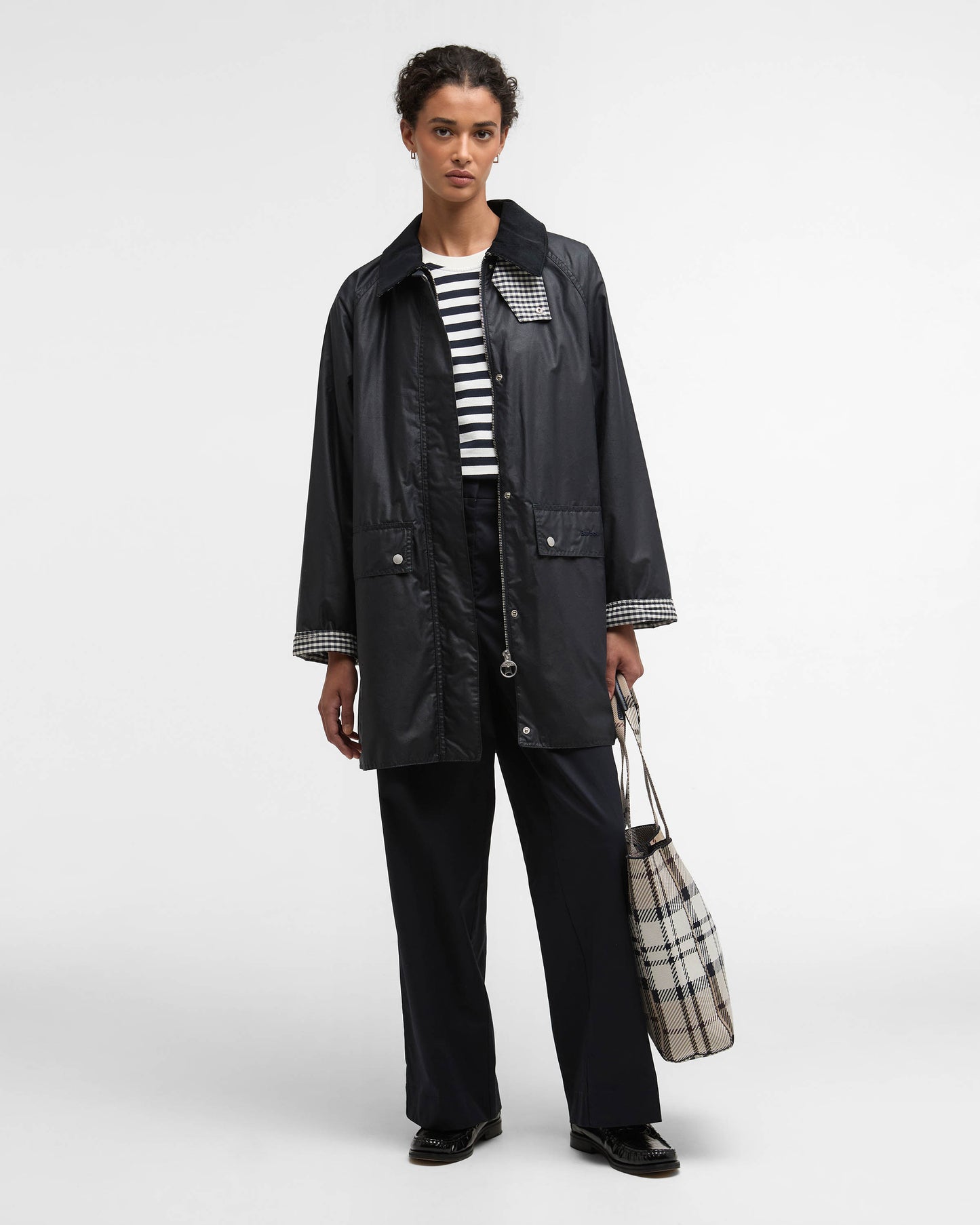 Barbour Wren Womens Wax Jacket - Royal Navy/Navy Gingham Check | CHO | Designer Womens Wax Jackets
