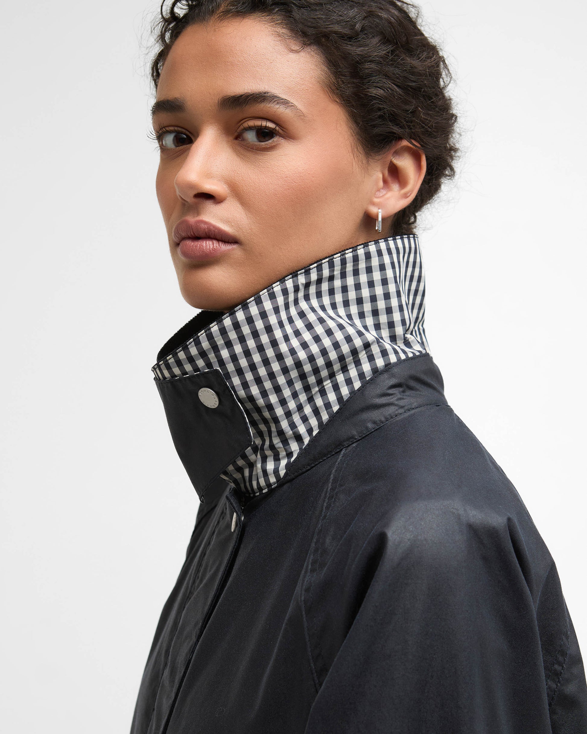 Barbour Wren Womens Wax Jacket - Royal Navy/Navy Gingham Check | CHO | Designer Womens Wax Jackets