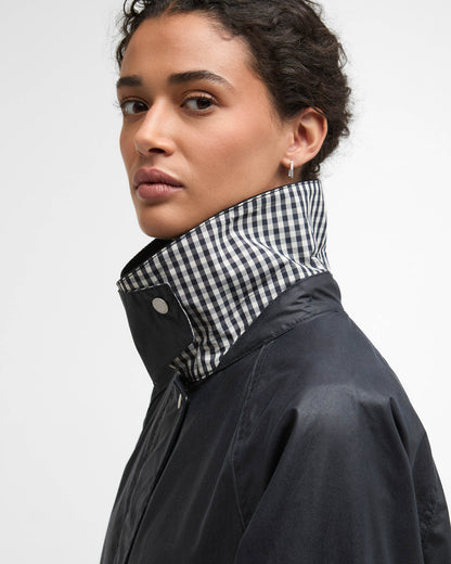 Barbour Wren Womens Wax Jacket - Royal Navy/Navy Gingham Check | CHO | Designer Womens Wax Jackets