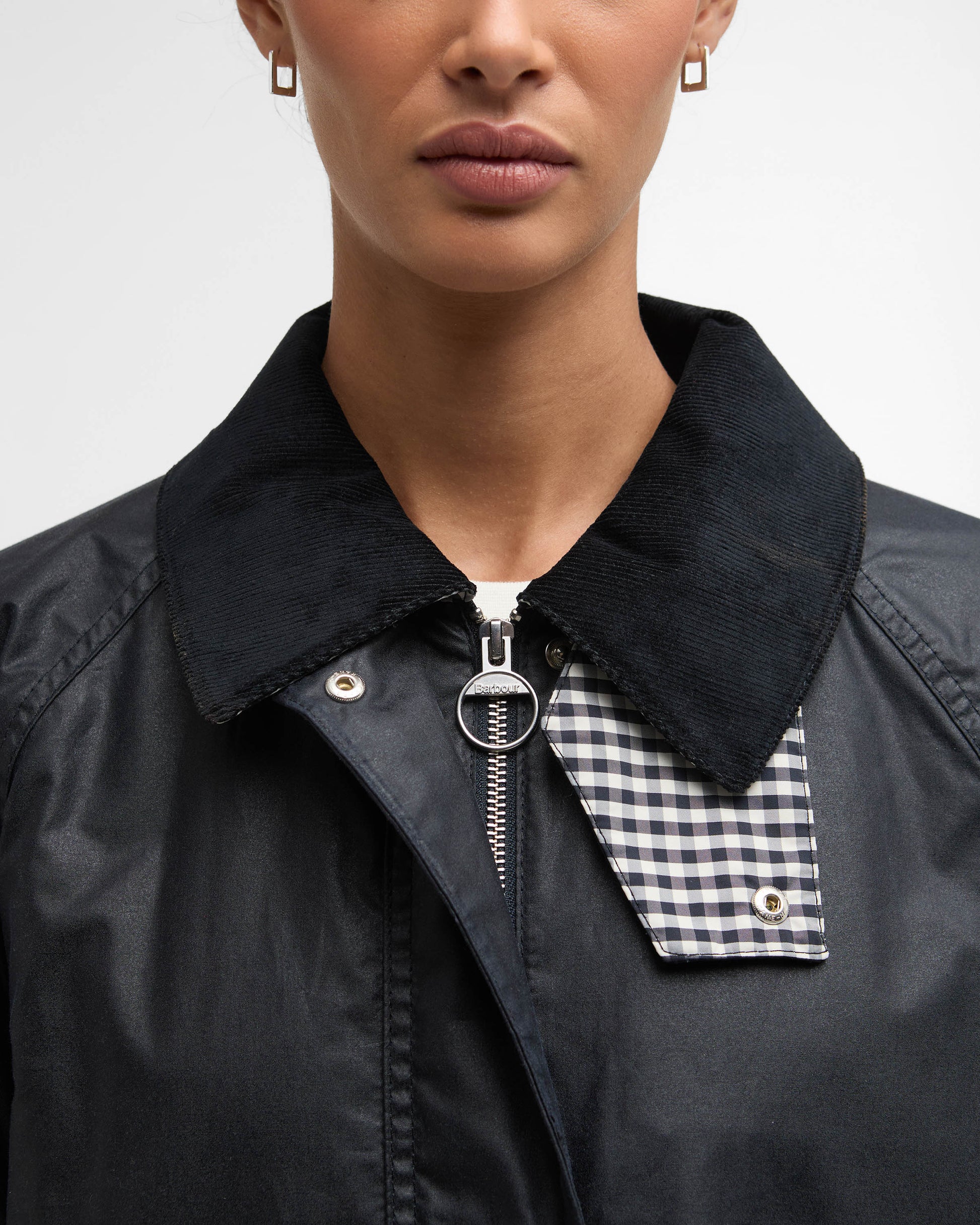 Barbour Wren Womens Wax Jacket - Royal Navy/Navy Gingham Check | CHO | Designer Womens Wax Jackets