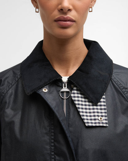 Barbour Wren Womens Wax Jacket - Royal Navy/Navy Gingham Check | CHO | Designer Womens Wax Jackets