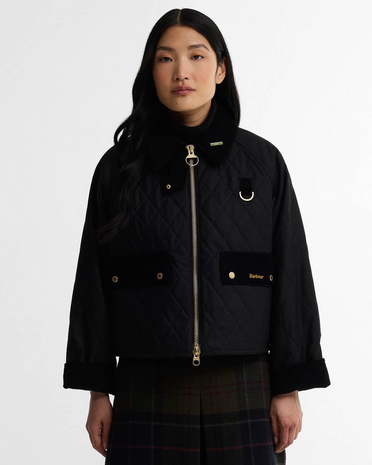 Barbour Icons Quilted Spey Womens Wax Jacket - Black/Classic, front.
