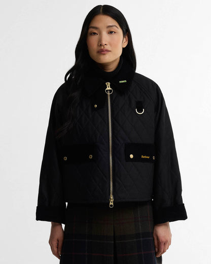 Barbour Icons Quilted Spey Womens Wax Jacket - Black/Classic, front.