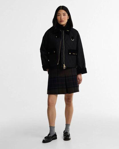 Barbour Icons Quilted Spey Womens Wax Jacket - Black/Classic, full length.