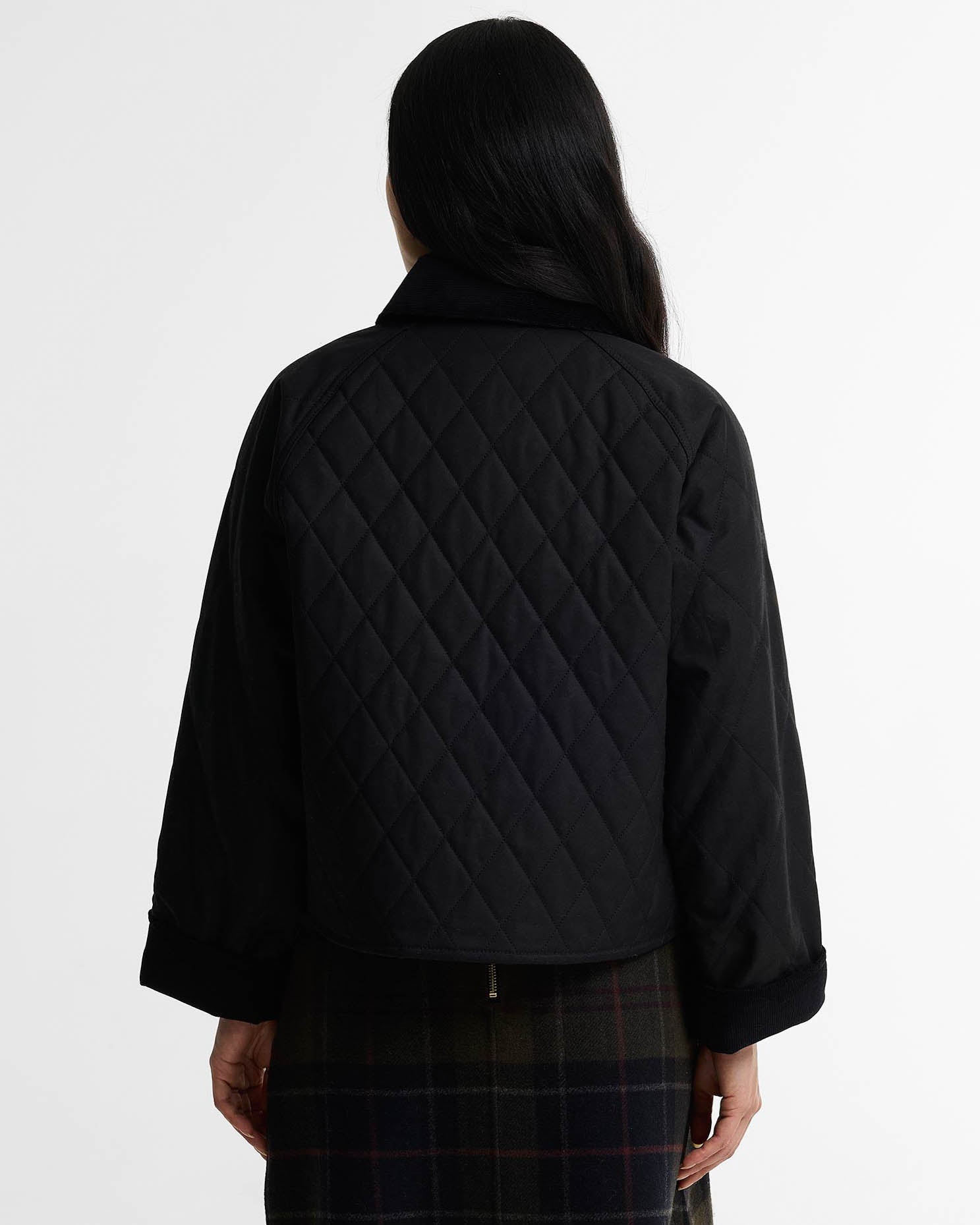 Barbour Icons Quilted Spey Womens Wax Jacket - Black/Classic, back.