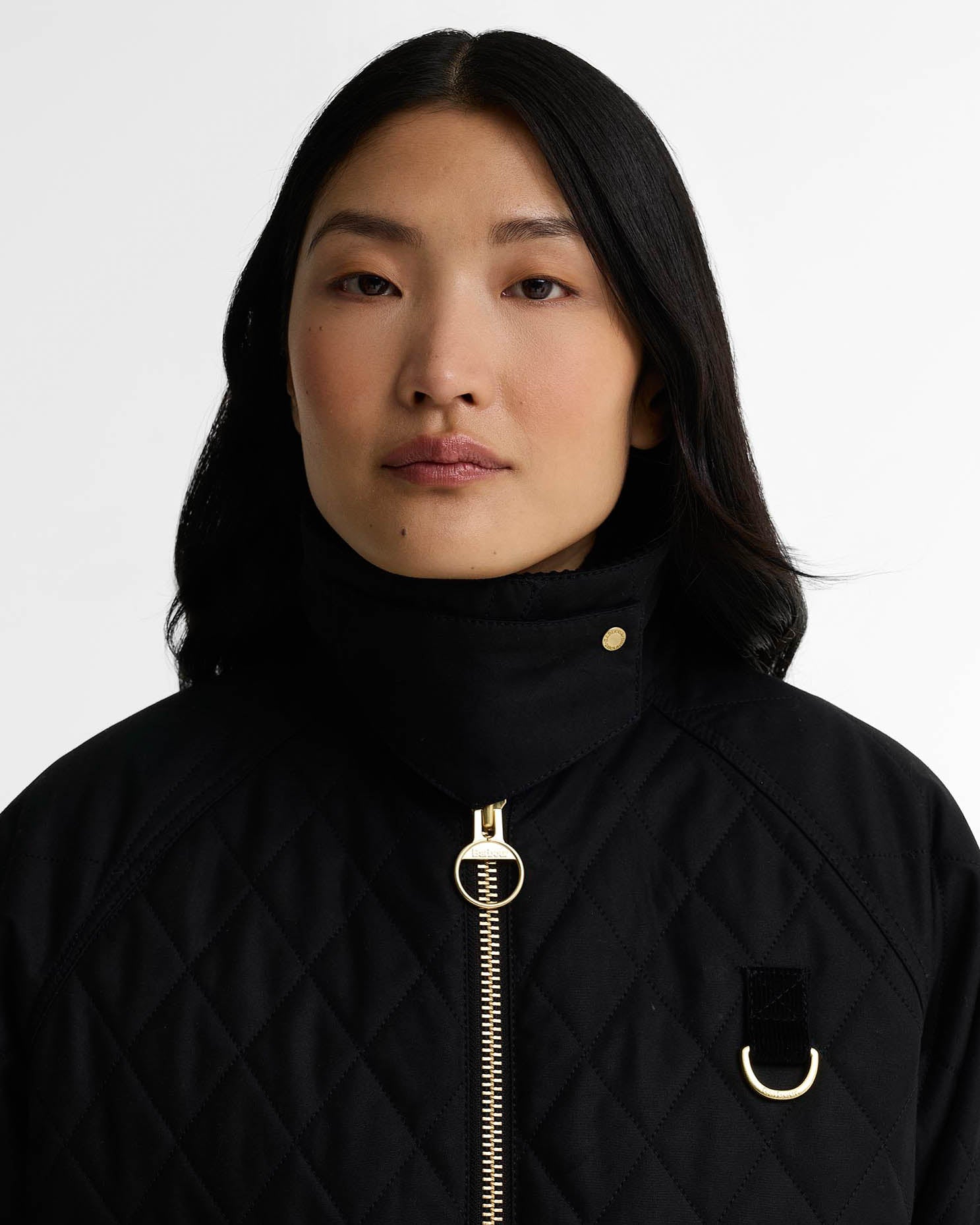 Barbour Icons Quilted Spey Womens Wax Jacket - Black/Classic, collar detail.