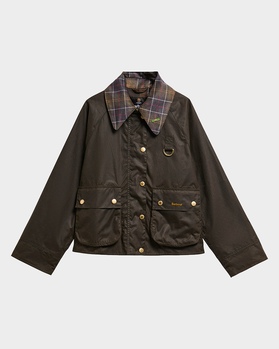 Barbour Icons Tartan Collar Spey Womens Wax Jacket - Olive/Classic | CHO | Designer Womens Wax Jackets