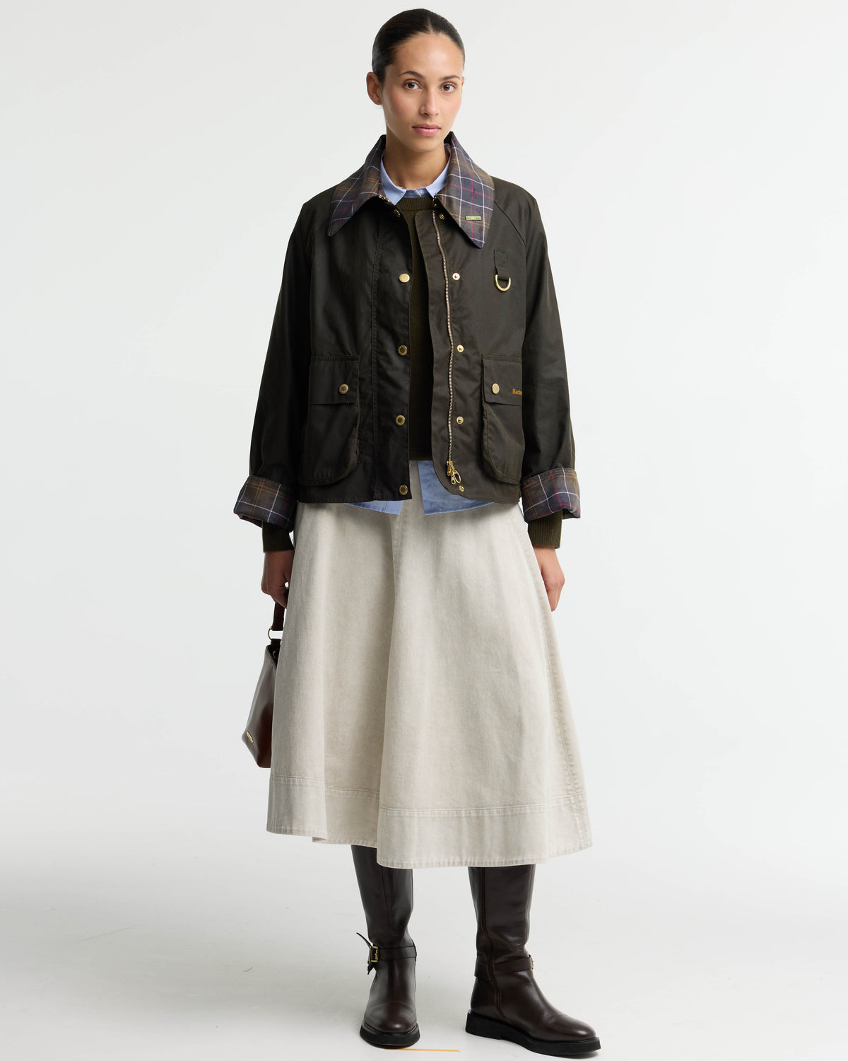 Barbour Icons Tartan Collar Spey Womens Wax Jacket - Olive/Classic | CHO | Designer Womens Wax Jackets