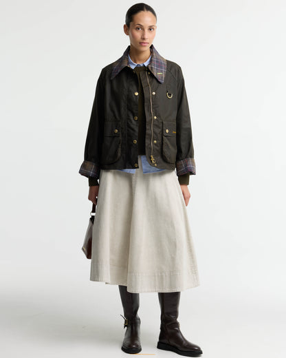 Barbour Icons Tartan Collar Spey Womens Wax Jacket - Olive/Classic | CHO | Designer Womens Wax Jackets