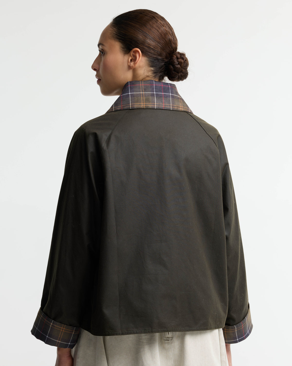 Barbour Icons Tartan Collar Spey Womens Wax Jacket - Olive/Classic | CHO | Designer Womens Wax Jackets