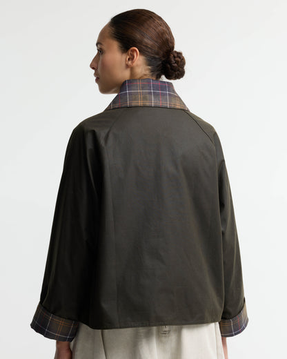 Barbour Icons Tartan Collar Spey Womens Wax Jacket - Olive/Classic | CHO | Designer Womens Wax Jackets