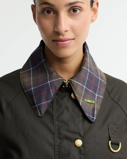 Barbour Icons Tartan Collar Spey Womens Wax Jacket - Olive/Classic | CHO | Designer Womens Wax Jackets