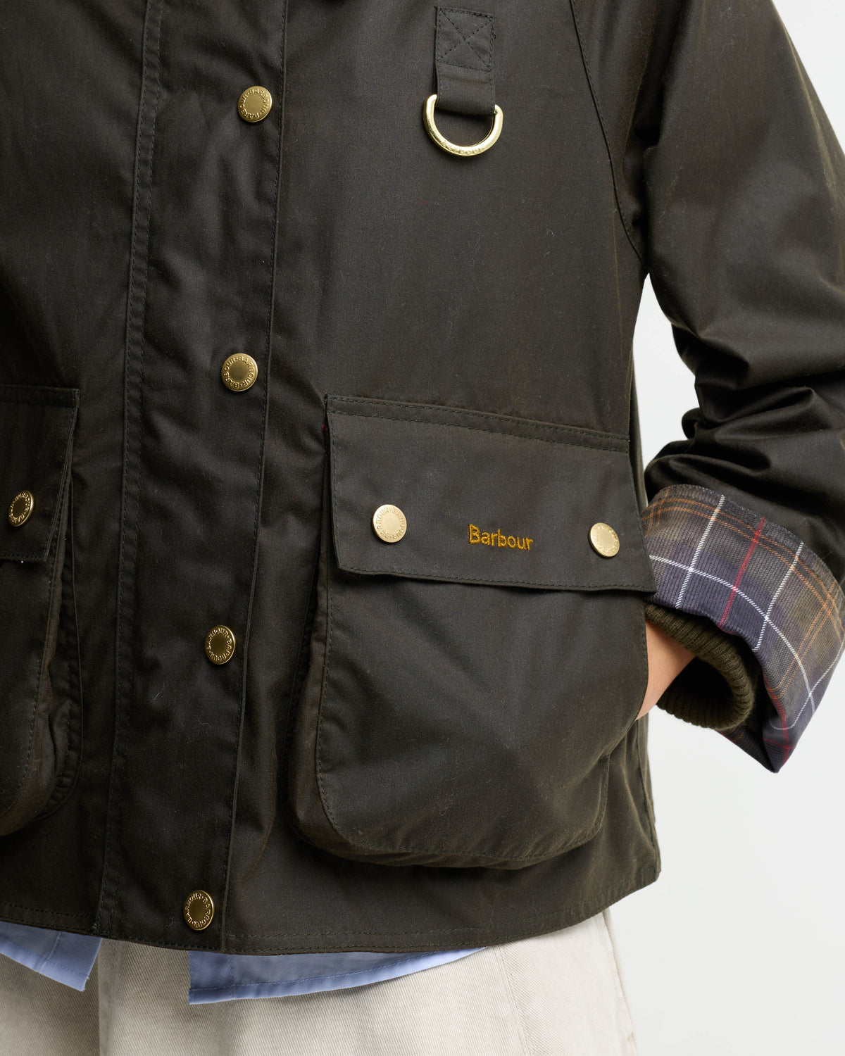Barbour Icons Tartan Collar Spey Womens Wax Jacket - Olive/Classic | CHO | Designer Womens Wax Jackets
