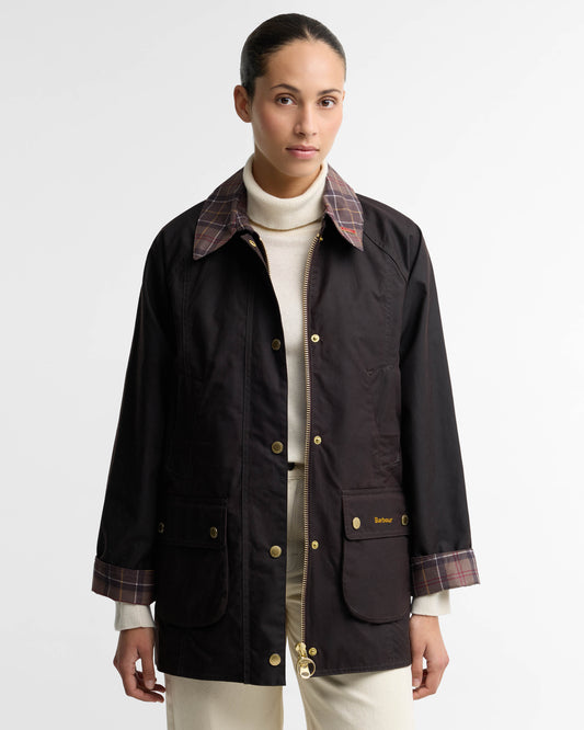 Barbour Icons Tartan Collar Modern Beadnell Womens Wax Jacket - Rustic/Muted | CHO | Designer Womens Wax Jackets