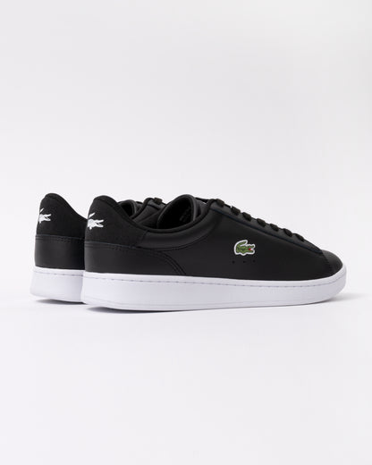 reverse view of Lacoste Carnaby Leather Mens Trainers in Black-White 312