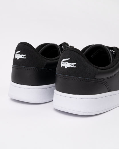 back of Lacoste Carnaby Leather Mens Trainers in Black-White 312