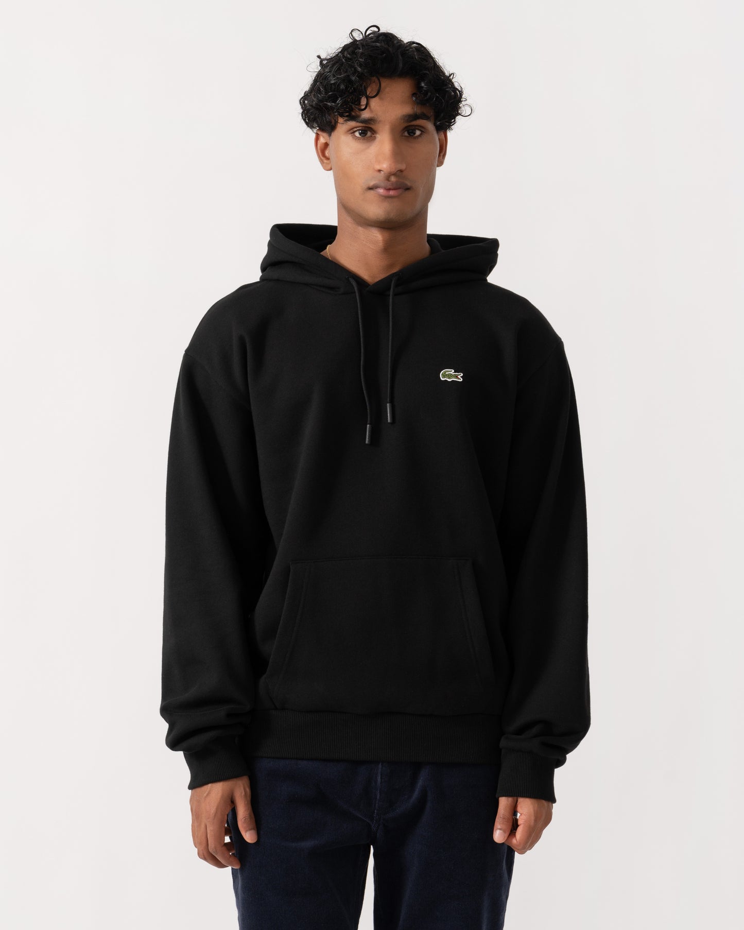 Front of Lacoste Fleece Mens Classic Fit Hoodie - Black 031