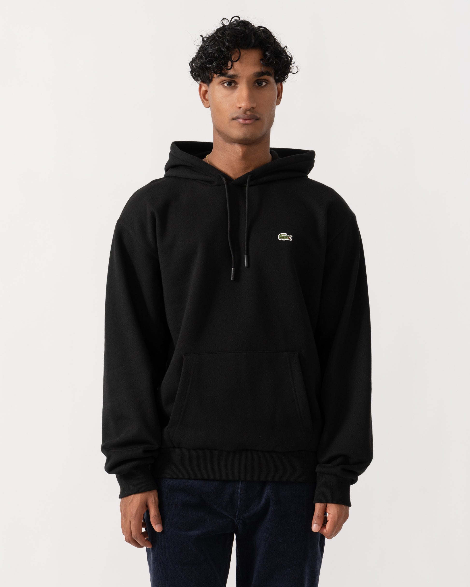 Front of Lacoste Fleece Mens Classic Fit Hoodie - Black 031