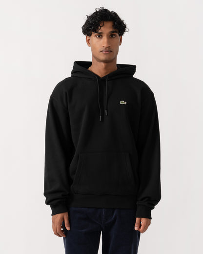 Front of Lacoste Fleece Mens Classic Fit Hoodie - Black 031