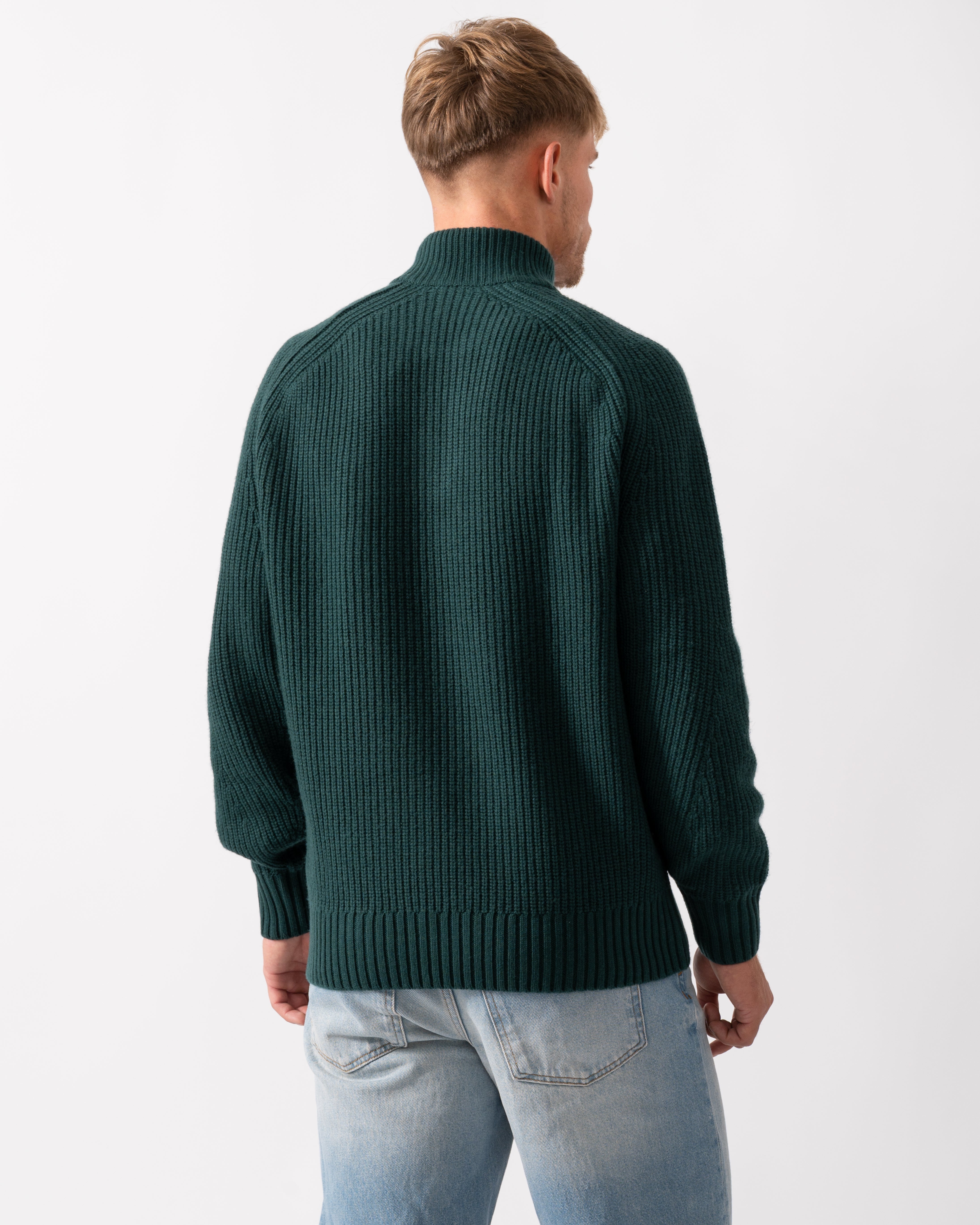 Lacoste High Zip Neck Thick Rib Knit Mens Wool Sweater - Sinople
